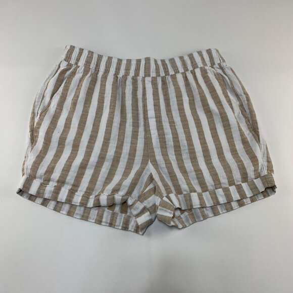 Old Navy Earth Brown White Striped Linen Blend High Rise Pull On Lounge Shorts M - Picture 1 of 5